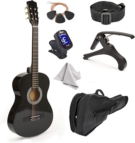 30" Wood Guitar with Case and Accessories for Kids/Girls/Boys/Beginners (Black) | Amazon (US)