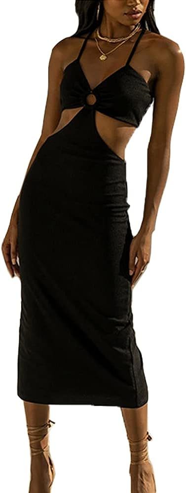 Antopmen Women Spaghetti Straps Knitted Maxi Dresses Elegant Sexy Party Cut Out Backless Bodycon ... | Amazon (US)