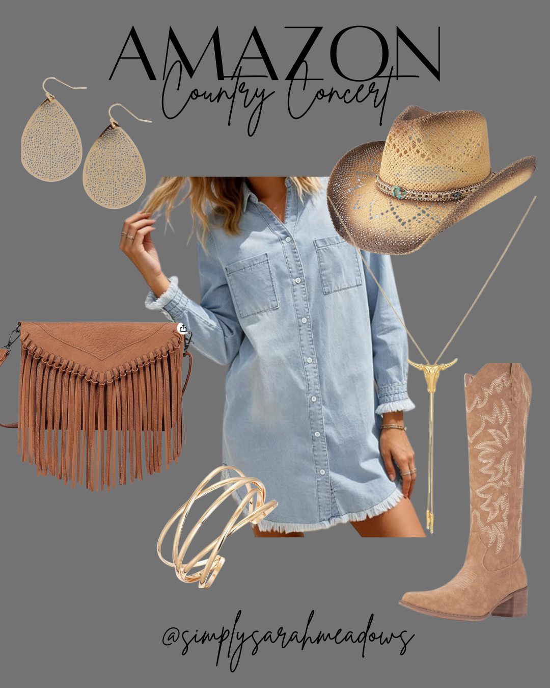 Ranch-ready with my new Amazon finds! Perfect for a country concert. Check out my picks @simplysarahmeadows 

 #CountryStyle #AmazonFinds #OOTD #CountryConcert #MomStyle #LTKStyle #LTKFind #AffordableFashion #Denim #SpringFit #LTKFestival #LTKSeasonal #LTKOver40