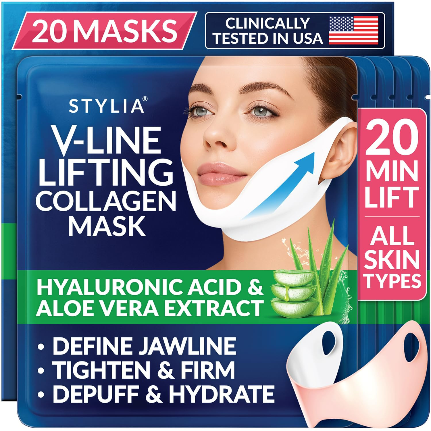 STYLIA V Line Lifting Collagen Face Mask - Lift, Firm & Contour Jawline - Double Chin Strap with ... | Amazon (US)