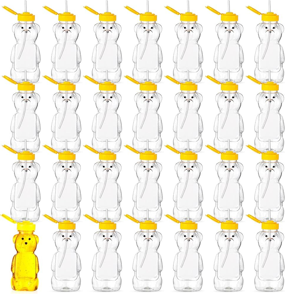 32 Pack Honey Bear Bottle with Straws Empty Plastic Cup Honey Jar Containers Bear Shaped Squeeze ... | Amazon (US)