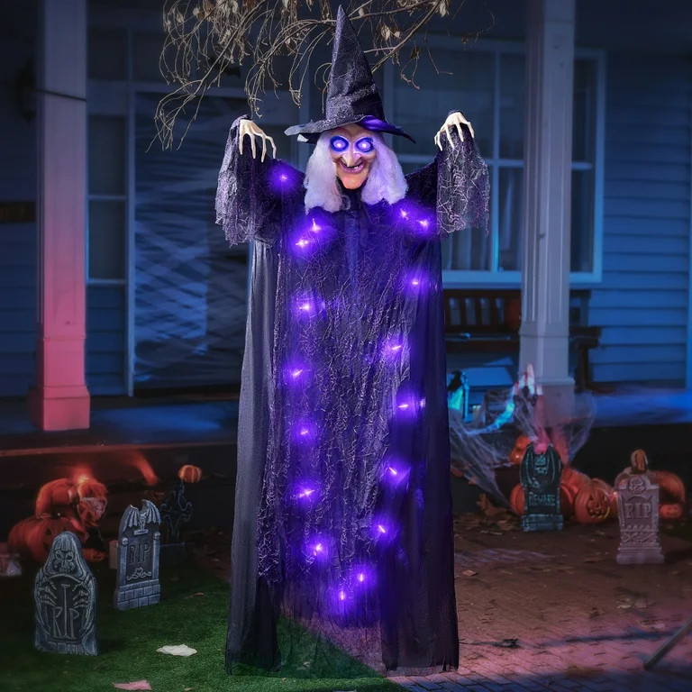 SYNCFUN 6ft Halloween Witch Decoration,Outdoor Scary Halloween Animatronic Hanging Witch with Lig... | Walmart (US)