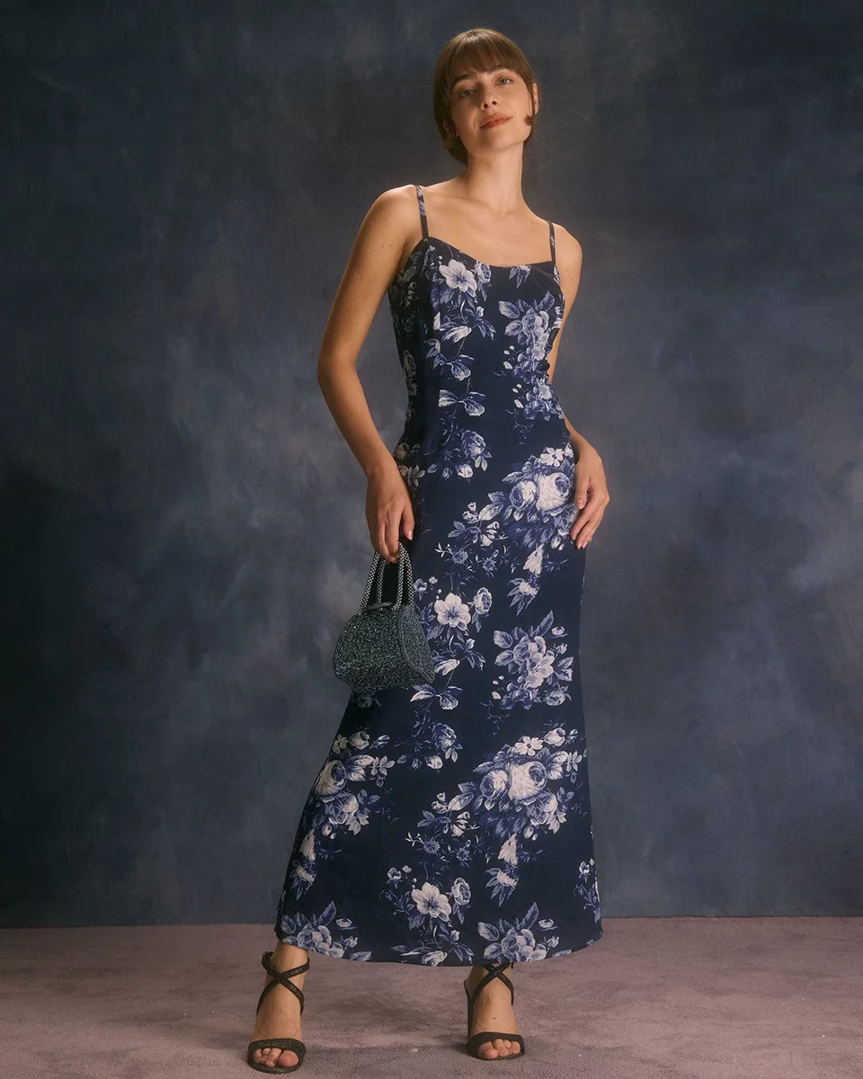 The Navy Floral Slip Mermaid Maxi Dress & Reviews - Navy - Dresses | RIHOAS | rihoas.com