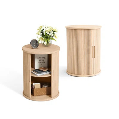 Round Fluted End Table With Sliding Tambour Door And Storage Shelf (Set Of 2) | Wayfair North America