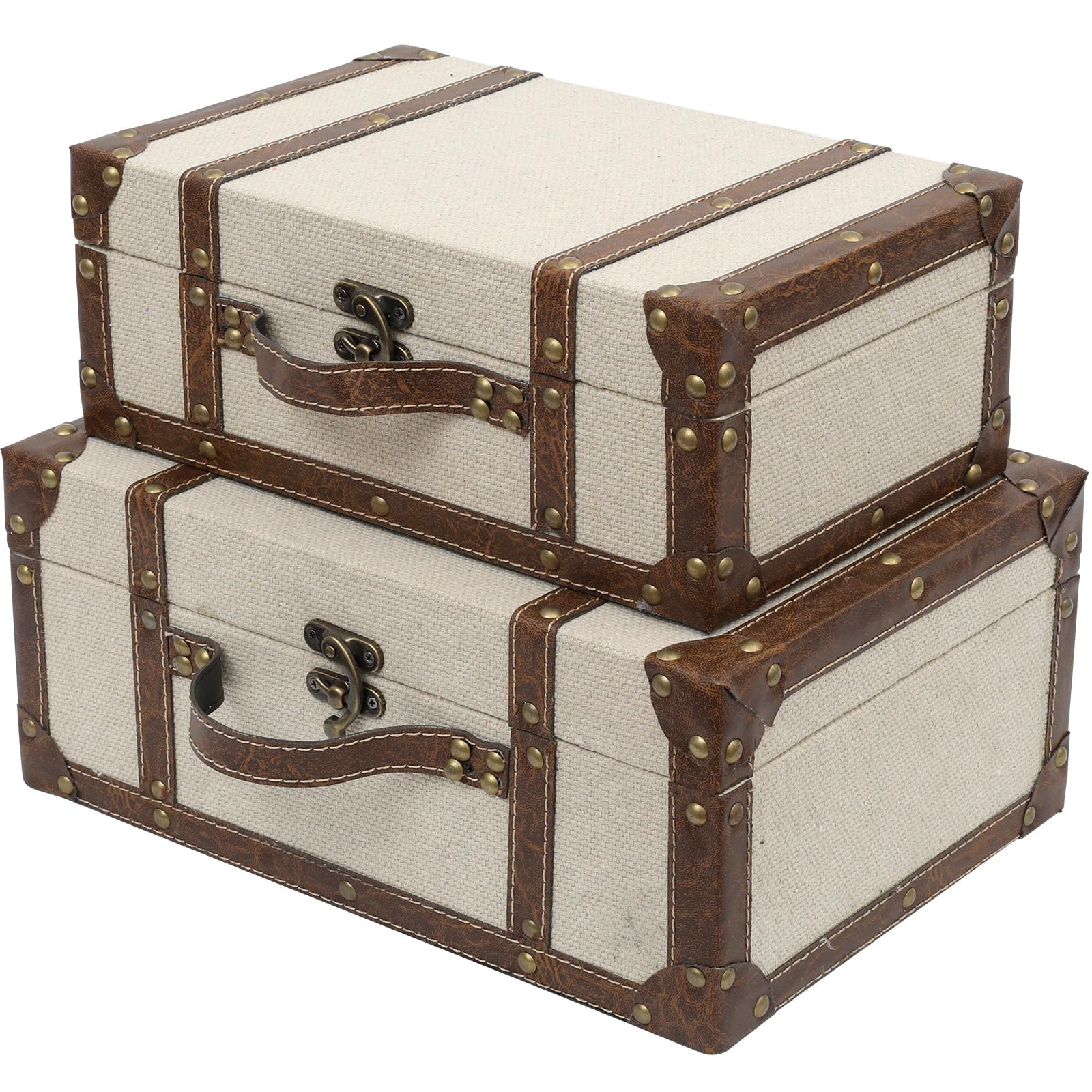 Vintage Suitcase Linen Fabric Covered Decorative Trunk Set of 2 - Antique-Style Wood Chests, Perf... | Amazon (US)