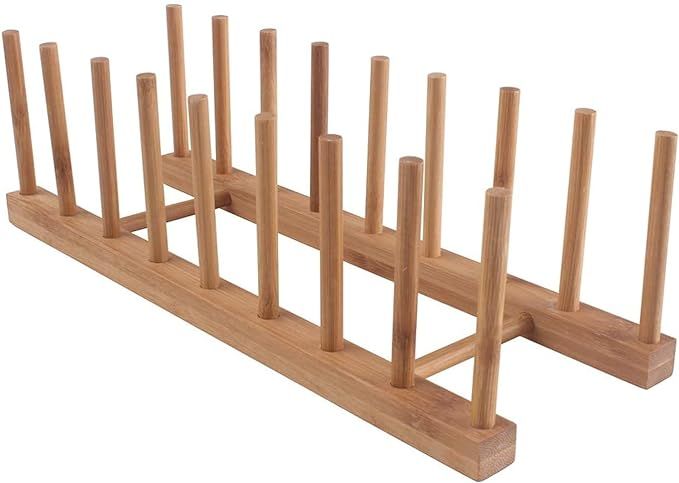 Z ZICOME 8-Slots Bamboo Wooden Dish Rack Storage Organization Plate Rack Stand Pot Lid Holder Kit... | Amazon (US)