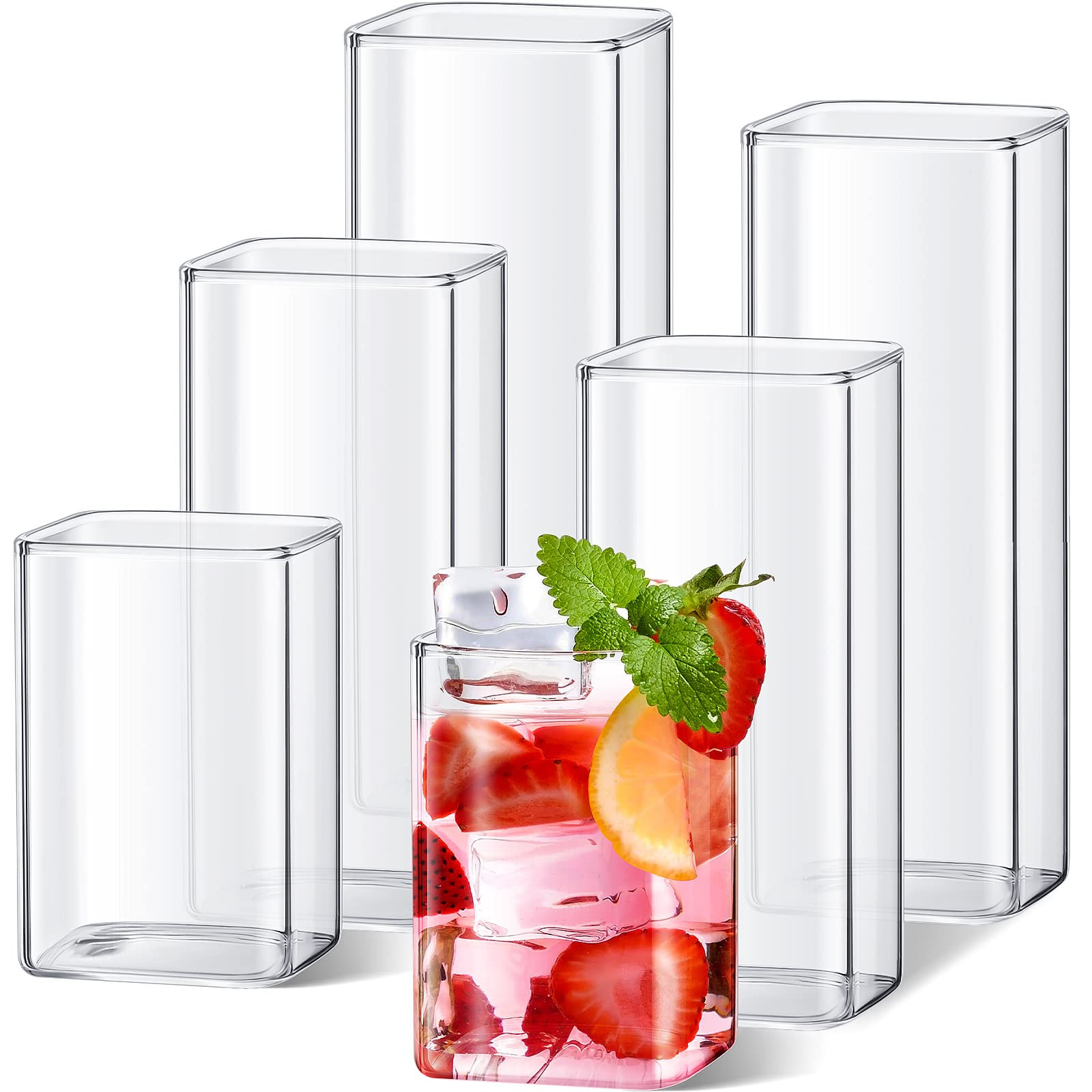Sumind Set of 6 Square Drinking Glasses 8/13/17 oz Cocktail Glass Cups Clear Tall Cute Tumbler fo... | Amazon (US)