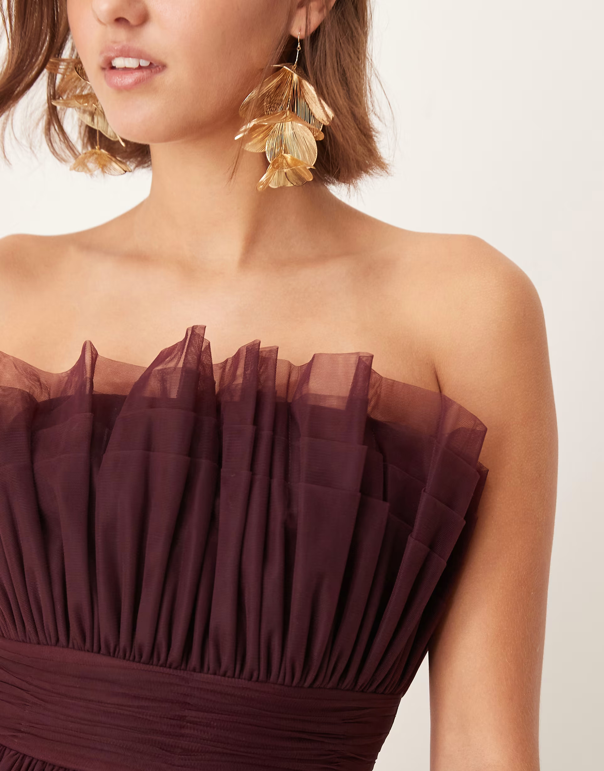 Lace & Beads bandeau tulle maxi dress in plum | ASOS | ASOS (Global)