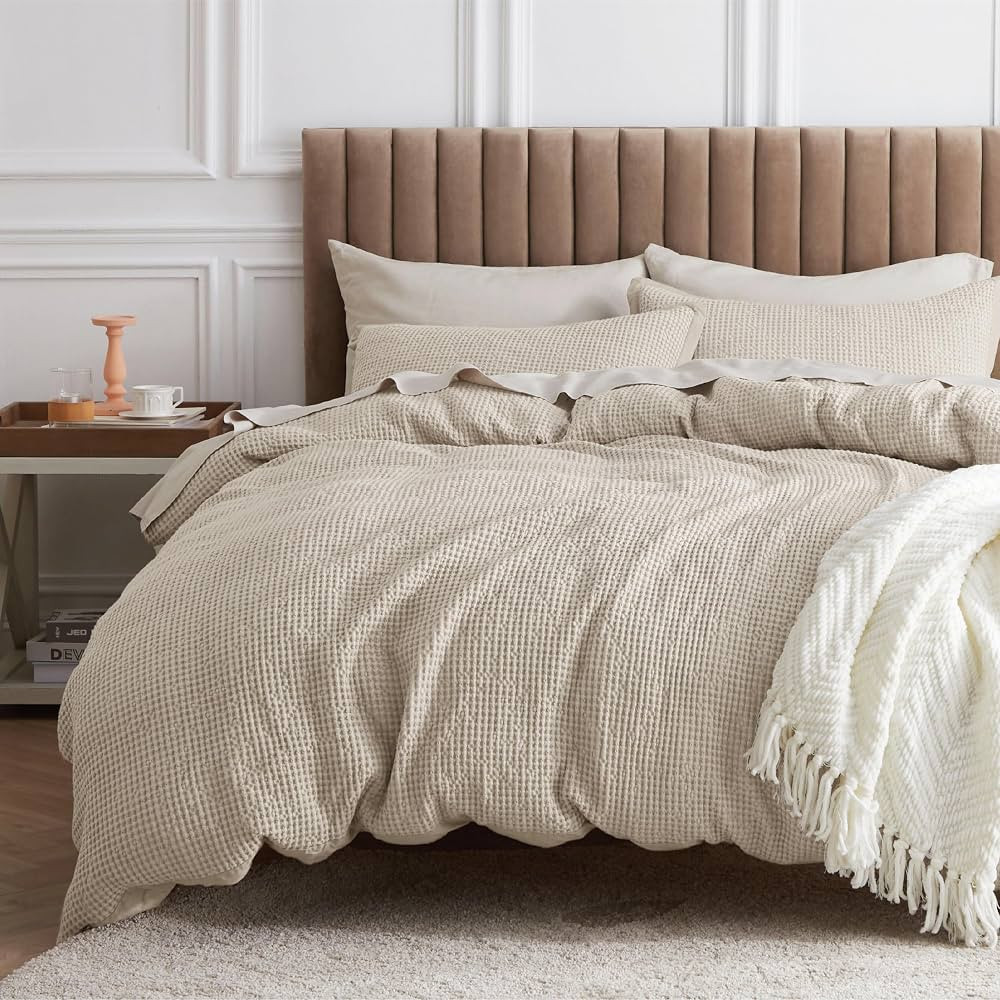 Bedsure Cotton Duvet Cover King - 100% Cotton Waffle Weave Beige Duvet Cover King Size, GentleSof... | Amazon (US)