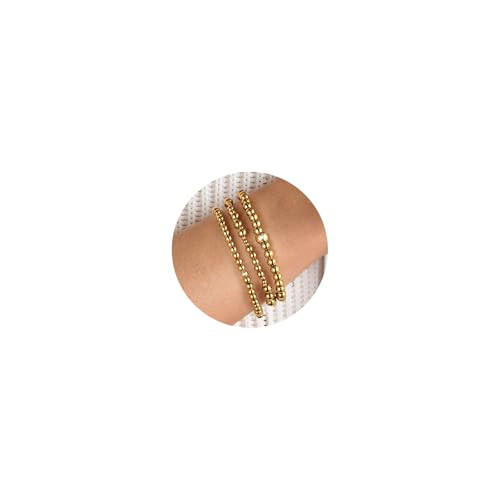 Gold Beaded Waterproof Bracelet For Women Non Tarnish Dainty Small Stack Beads Ball Bracelets Set 18K Gold Filled Stretch Layered Bracelets Trendy Jewelry Gift | Amazon (US)
