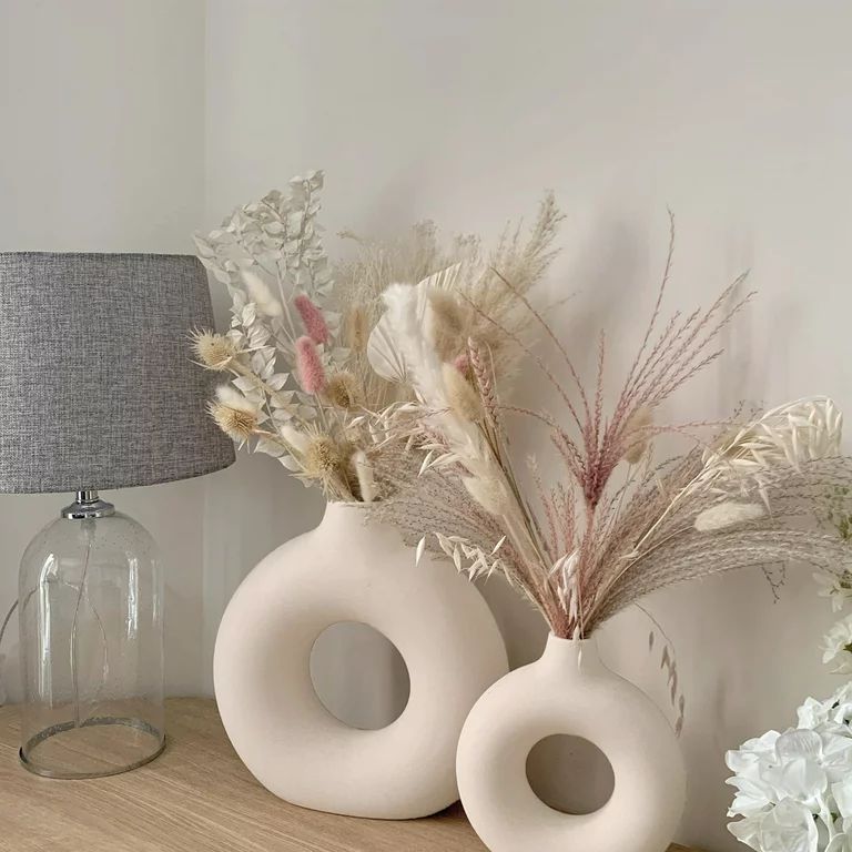 Ceramic Vases for Home Decor, Set of 2 Dount Vases, Modern Vase, White Vases, Farmhouse Vase, Dec... | Walmart (US)