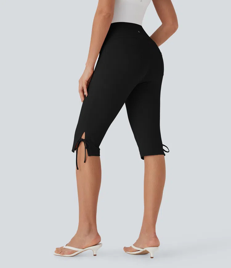 Women’s Mid Rise Lace Up Capri Casual Pants with Pockets - Halara | HALARA