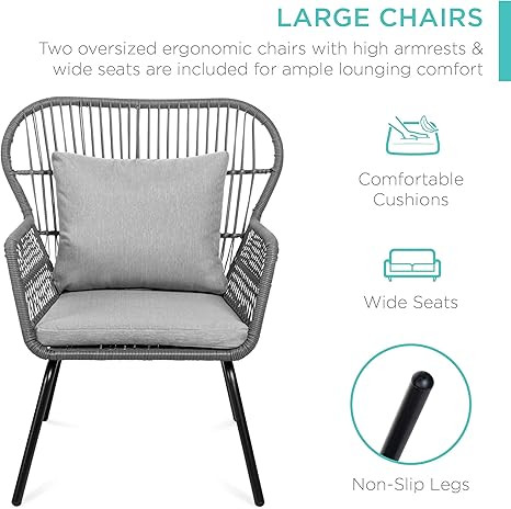 Best Choice Products 3-Piece Patio Conversation Bistro Set, Outdoor All-Weather Wicker Furniture ... | Amazon (US)