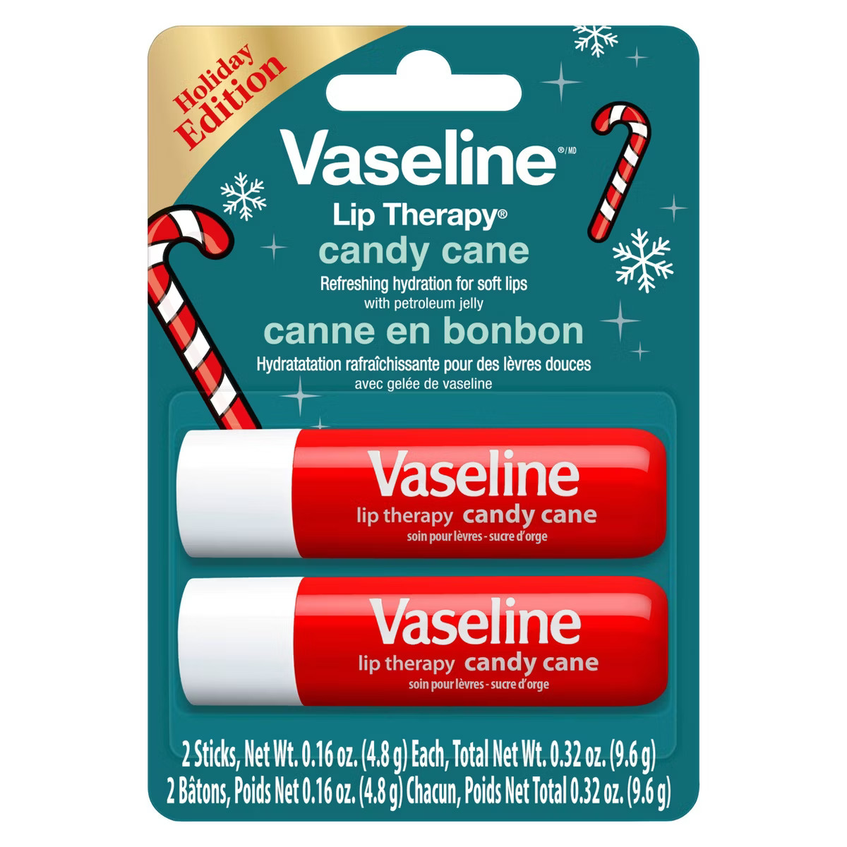 Vaseline Holiday Limited Edition Lip Therapy Stick - Candy Cane - 2pk | Target