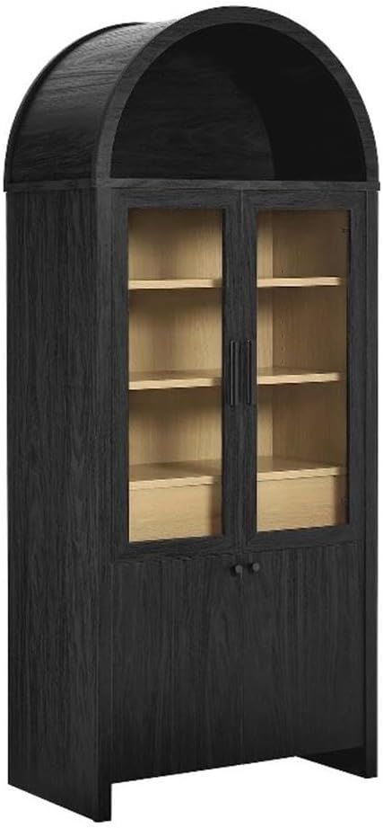 Modway Evie Arched Display Cabinet in Black Oak - Modern Tall Storage Cabinet with Shelves - Soph... | Amazon (US)