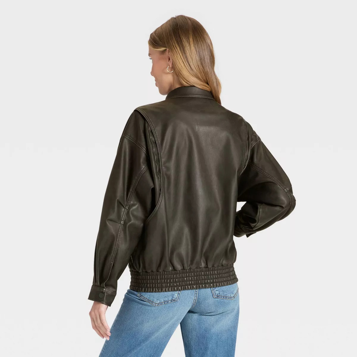 Women's Relaxed Faux Leather Bomber Jacket - Universal Thread™ Black | Target