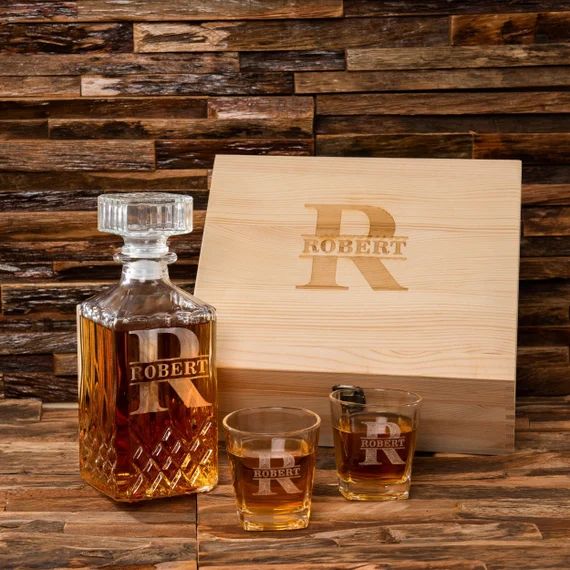 Groomsmen Gifts Personalized Whiskey Decanter Set With Wood | Etsy | Etsy (US)