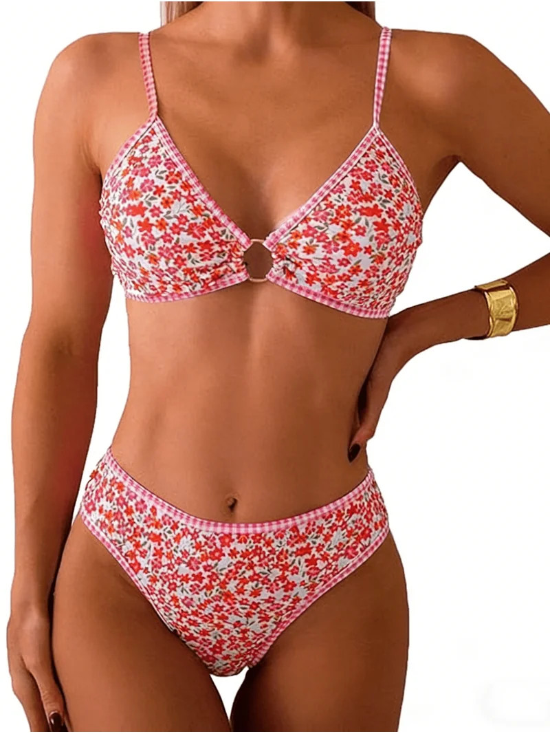 UZMOG Bikini Sets for Women, Swimsuit for Women O Ring Linked Two Piece Bathing Suit Floral Print... | Walmart (US)