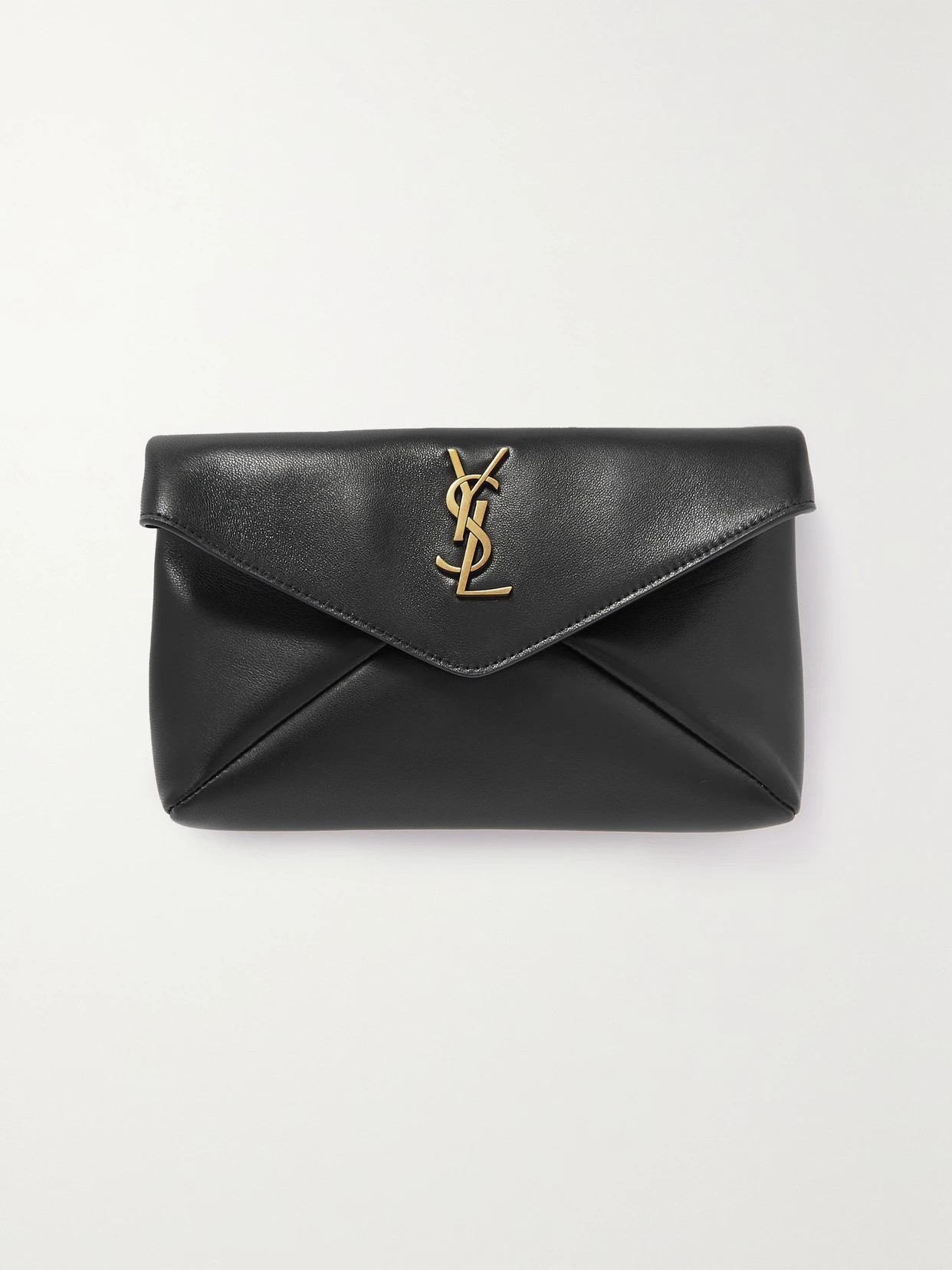 SAINT LAURENT - Cassandre Leather Clutch - Black | NET-A-PORTER (US)
