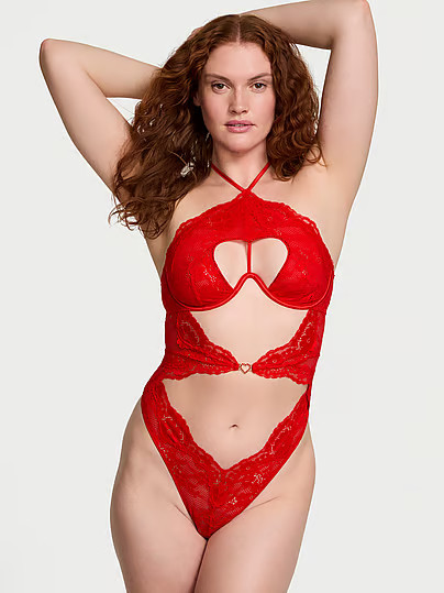 Very Sexy Twinkle Lace Heart Cut-Out Teddy, Red, M - Women's Teddies - Victoria's Secret | Victoria's Secret (US / CA )