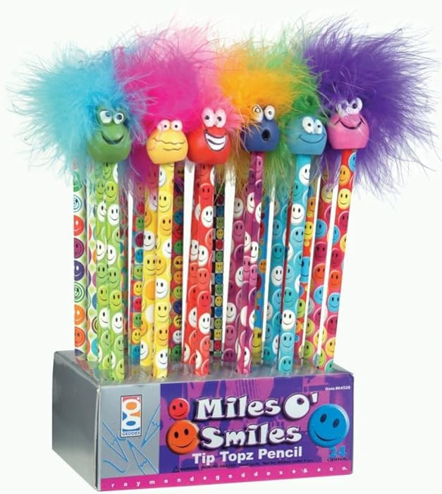 Raymond Geddes Miles O'Smiles Tip Topz Number 2 Pencils For Kids With Pencil Toppers (Pack of 24) | Amazon (US)