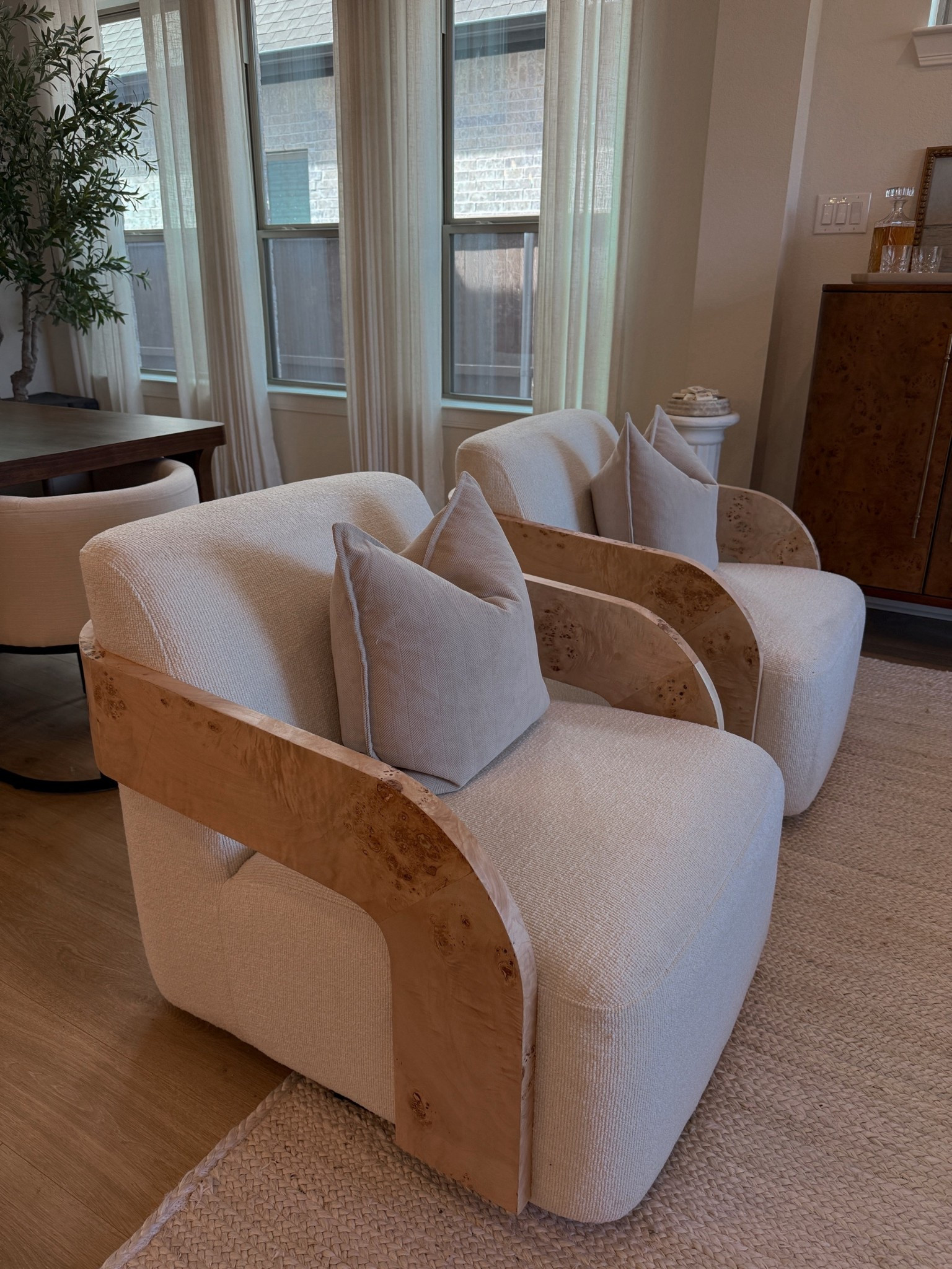 Snag these chairs before they run out of stock! They are giant, luxury chairs for an affordable price. Swivel chairs with beautiful burlwood arm rests  

#LTKSaleAlert #LTKHome #LTKFallSale