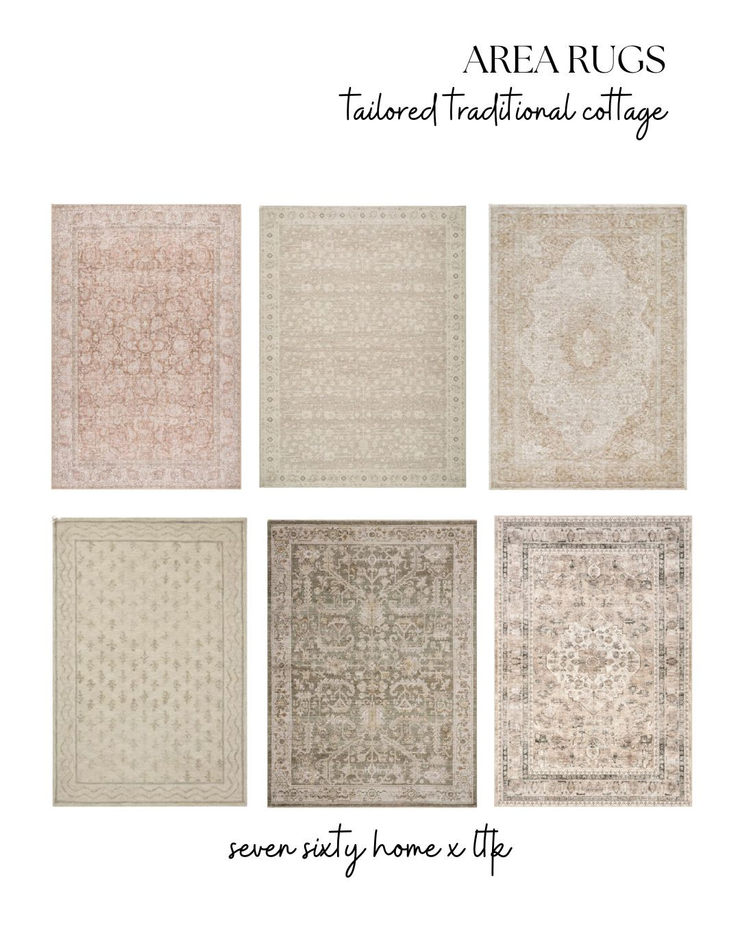 A curated area rug collection designed for tailored traditional cottage interiors. Soft patterns, muted tones, and timeless designs make these rugs easy to layer into living rooms, bedrooms, dining rooms, and entryways.

Area rugs help ground furniture, define spaces, and add comfort underfoot. These styles are chosen for their versatility, durability, and ability to work with classic furniture and neutral palettes without overwhelming the room.

All area rugs featured in this collection are linked on LTK. 

 #LTKHome