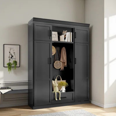 85.2''H Hall Tree With Bench And 3 Hooks, Modern Entryway Storage Organizer Cabinet With 4 Doors, 1 Drawer And Adjustable Shelves For Hallway | Wayfair North America