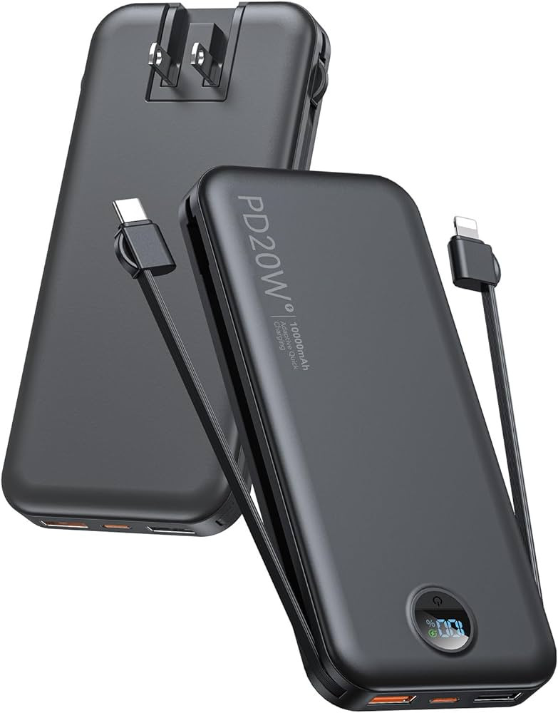 Portable Charger, 10000mAh PD20W Fast Charging Power Bank with Built-in Cables & Wall Plug, Exter... | Amazon (US)