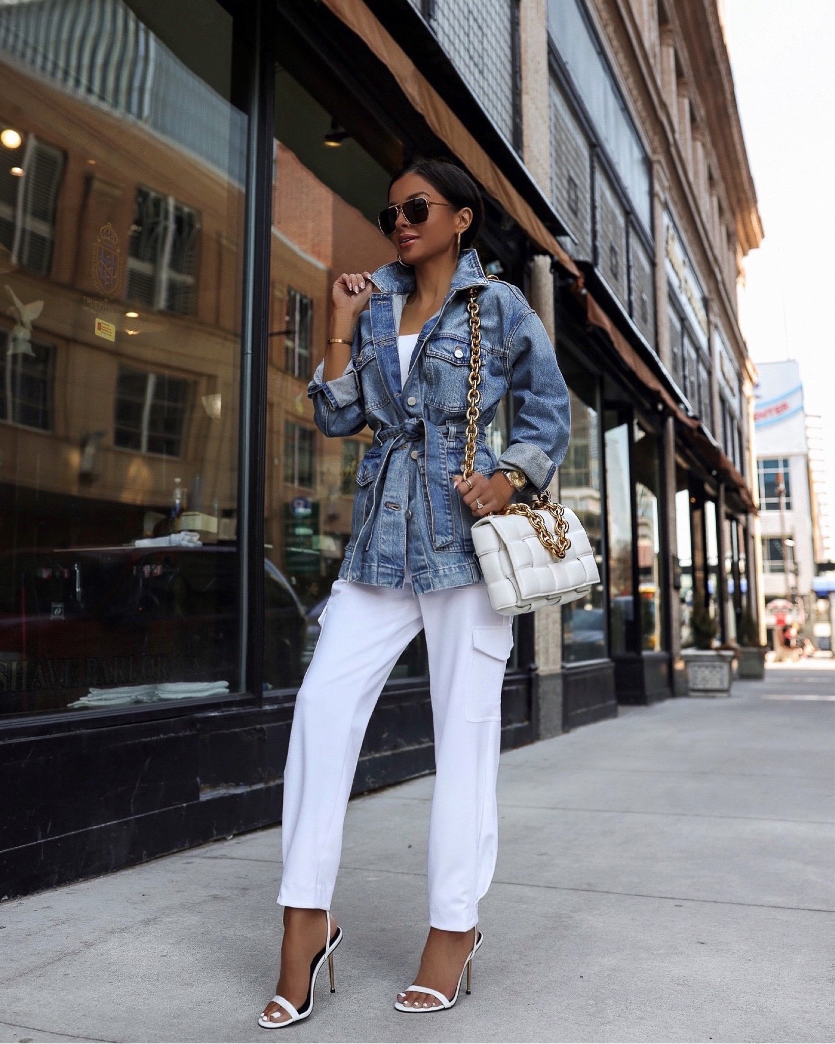 Casual spring outfit ideas from Express - take 40% off
Express denim jacket wearing an XS
Express white cargo pants wearing a 0
Express white heels size up



#LTKunder100 #LTKsalealert #LTKstyletip