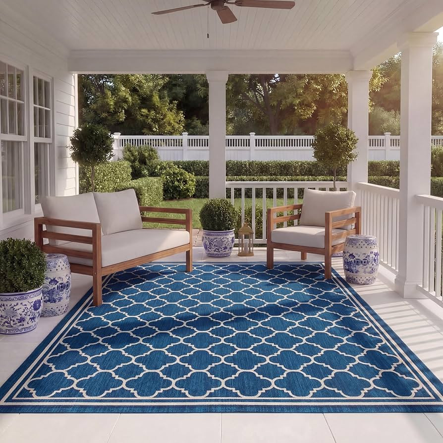 SAFAVIEH Courtyard Collection 8' x 11' Navy/Beige CY6918 Trellis Indoor/ Outdoor Splashproof Easy... | Amazon (US)