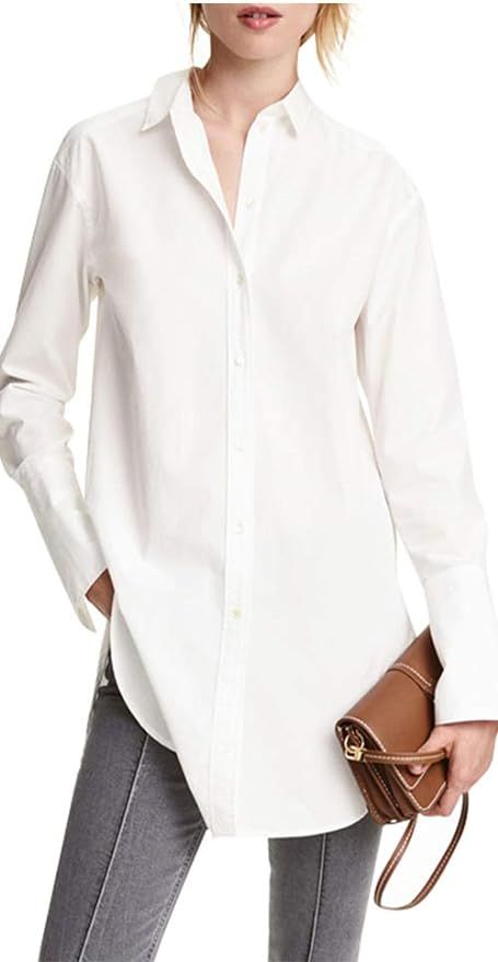 IRISIE Womens Women's Casual Wild Long-Sleeved Boyfriend Shirt Knee-Length Dress Shirt | Amazon (US)