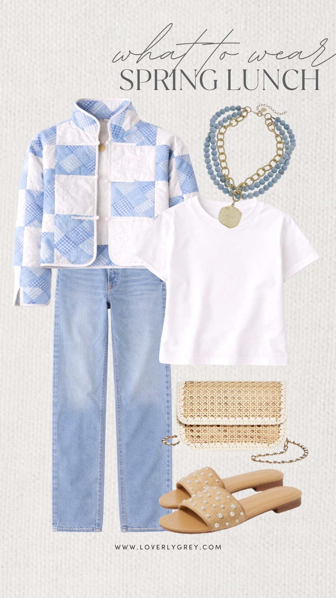 Loverly Grey, what to wear for a spring lunch! I am obsessed with this quilted jacket! I’d wear it over a simple white tee and denim jeans. Pair it with a beaded statement necklace, crossbody bag, and a pair of sandals to complete the look! Loverly Grey, what to wear, spring lunchh

#LTKgrwm #LTKdayinmylife #LTKootd