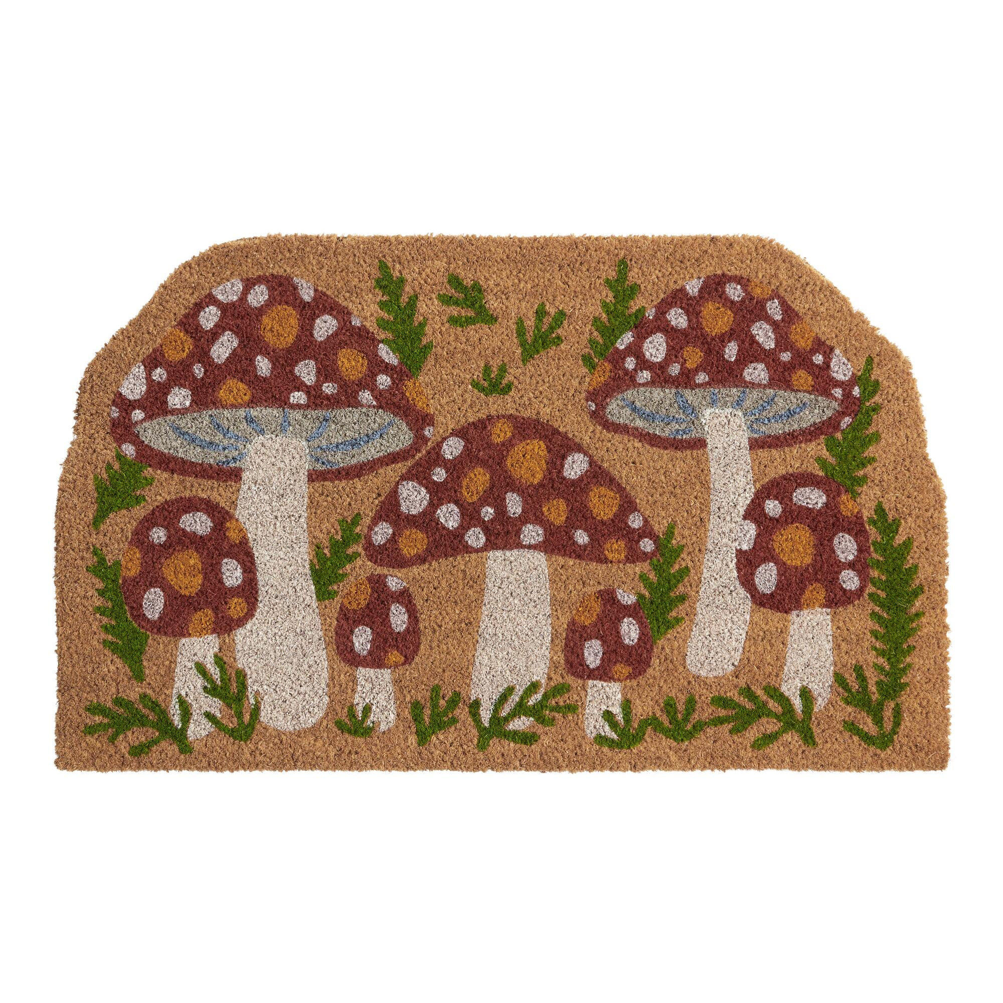 Red and Ivory Toadstool Mushrooms Coir Doormat | World Market