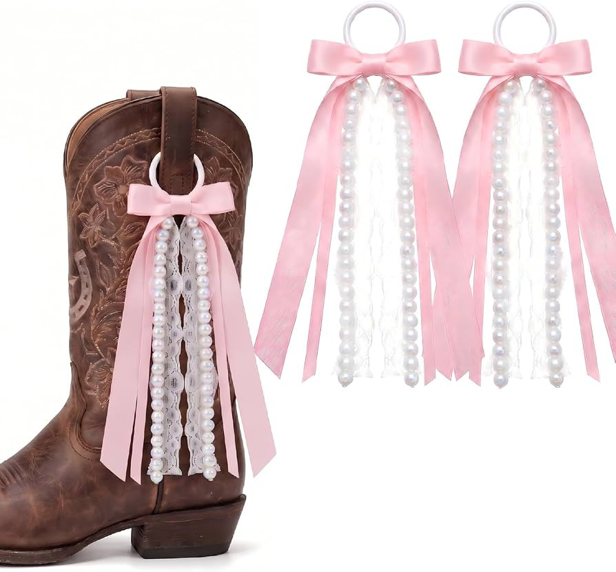 Pink Ribbon Bow Martin Boot Bows, Pink White Buffalo Plaid Boot Bows Glitter Pearl Lace Holiday B... | Amazon (US)