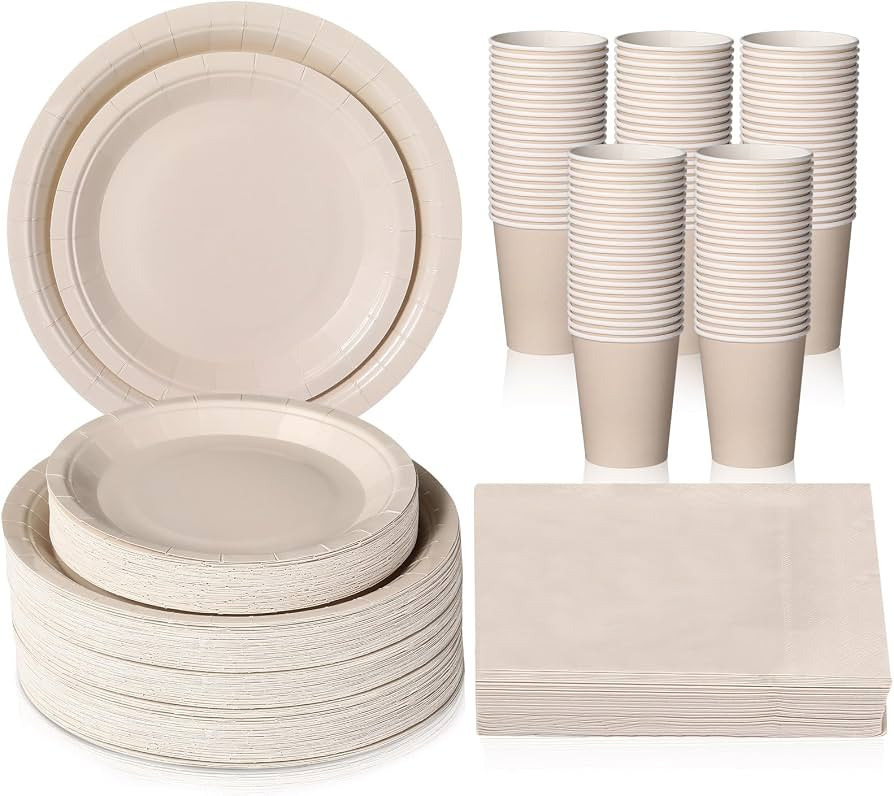 Tioncy 200 Pcs Disposable Paper Plates Cups and Napkins Party Supplies Serve 50 Guests Disposable... | Amazon (US)