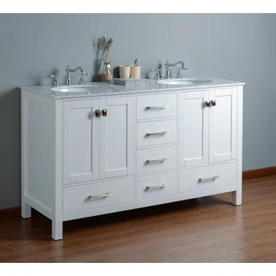 Jennaya 60'' Double Bathroom Vanity with Carrara Marble Top | Wayfair North America