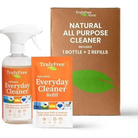 Truly Free Everyday Cleaner - Multipurpose Cleaner Spray, Kitchen Counter Cleaner, Natural Cleaning Products, Multi-Surface Household Solution, 1 Empty Bottle Spray (16oz) & 2 Refills (3oz each) | Walmart (US)