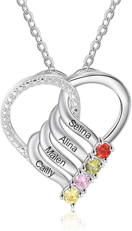 Mothers Necklace, Birthstone Necklesses for Mom Personalized Necklaces for Women Engraved Names J... | Amazon (US)