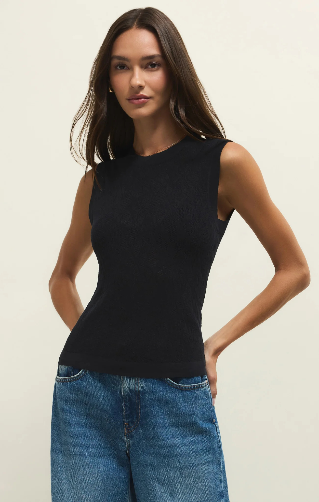 Z SUPPLY Women's Tibi Mesh Tank Top T-Shirt, Black, Small | Z Supply