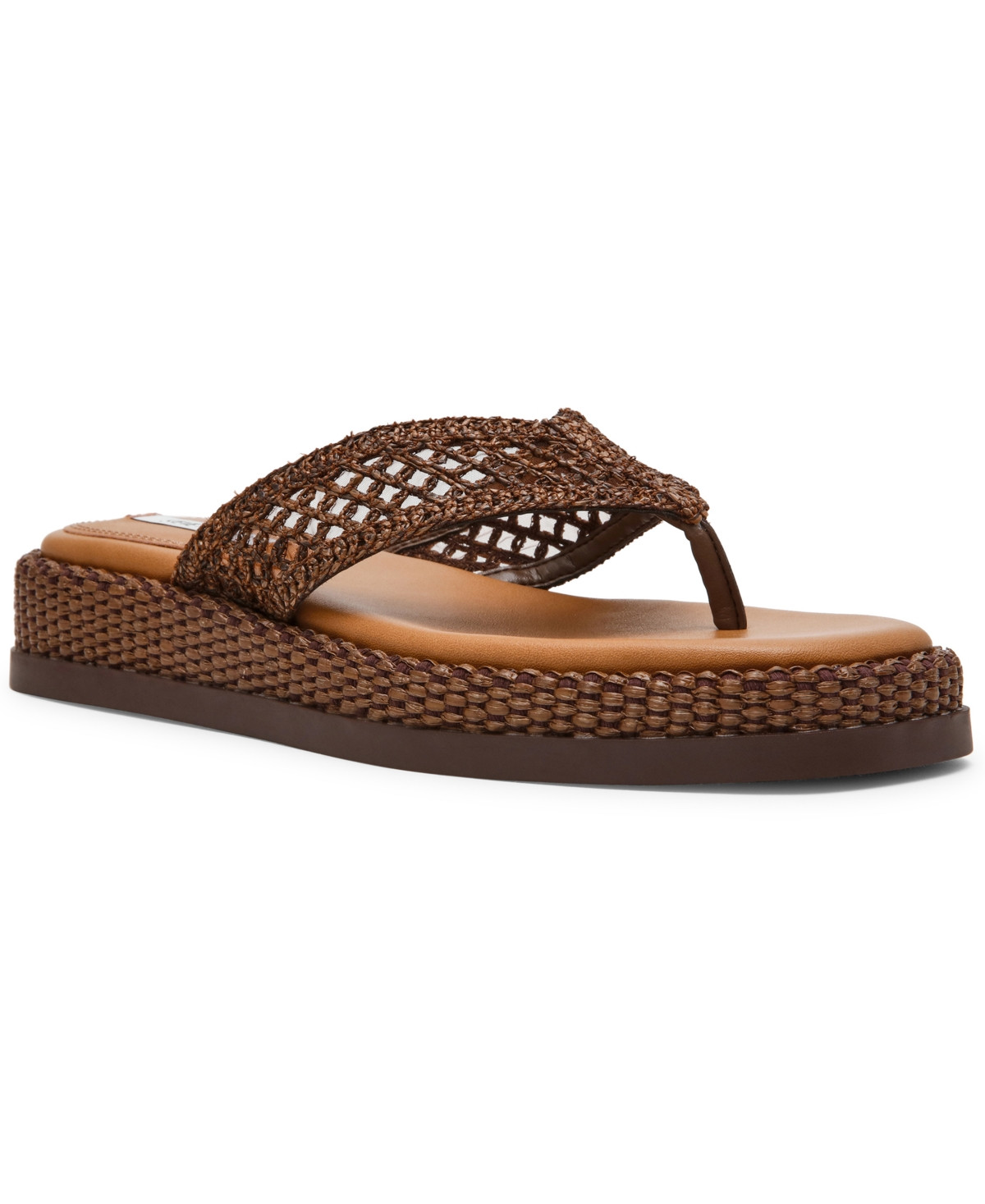 Steve Madden Women's Bella Flatform Slip-On Thong Sandals - Dark Brown Raffia | Macy's