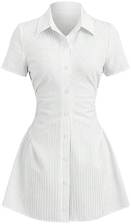 SOLY HUX Women's Striped Short Sleeve Shirt Dress Button Down Collared Fitted Min Dresses | Amazon (US)