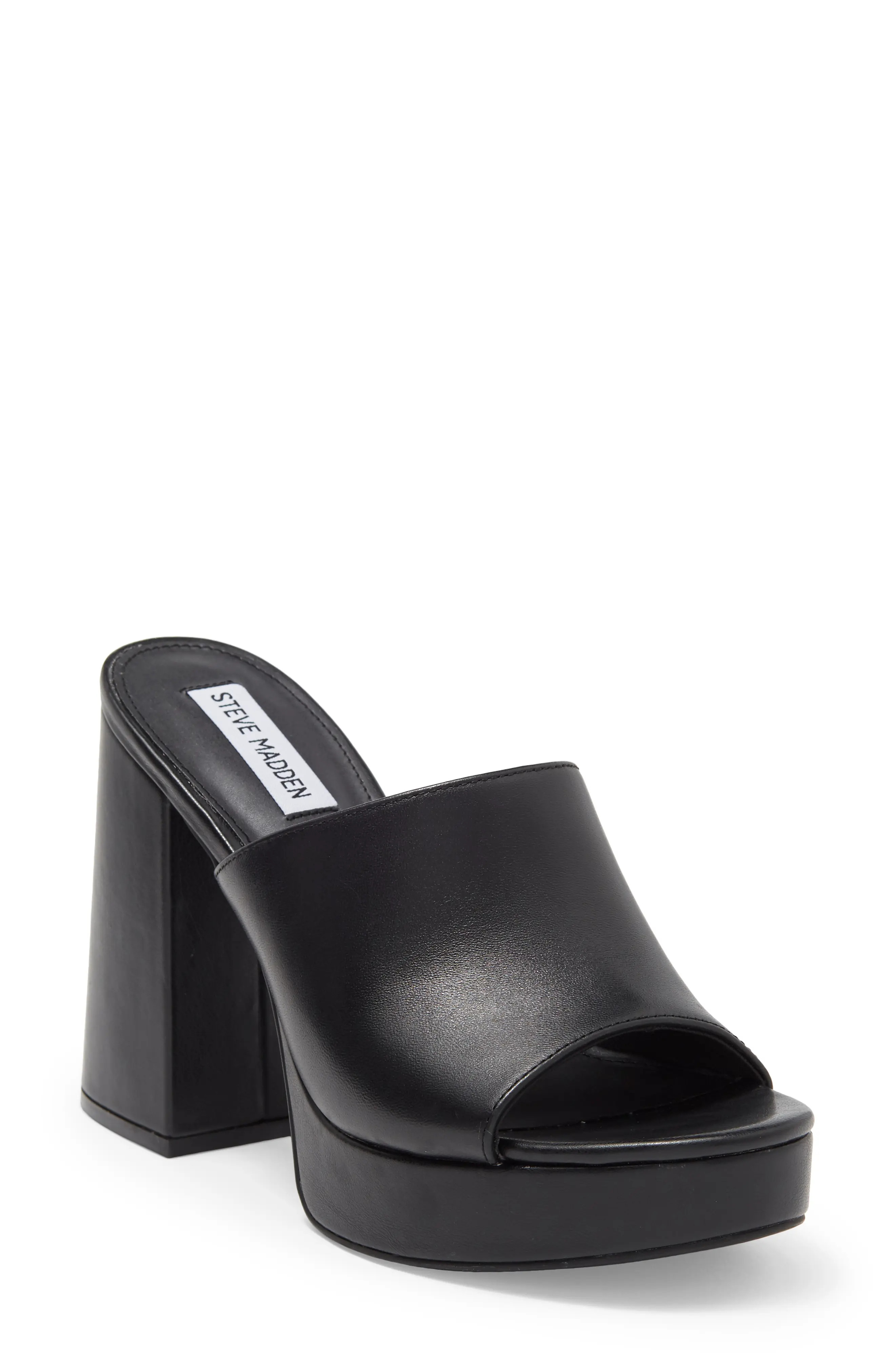 Steve Madden Promising Platform Heeled Mule in Black Leather at Nordstrom Rack, Size 7.5 | Nordstrom Rack