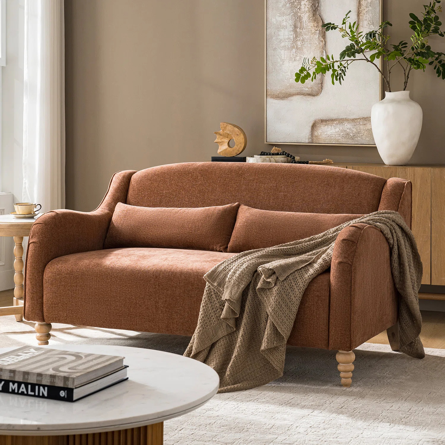 Darley Farmhouse Upholstered Loveseat with Solid Wood Spindle Legs | Wayfair North America