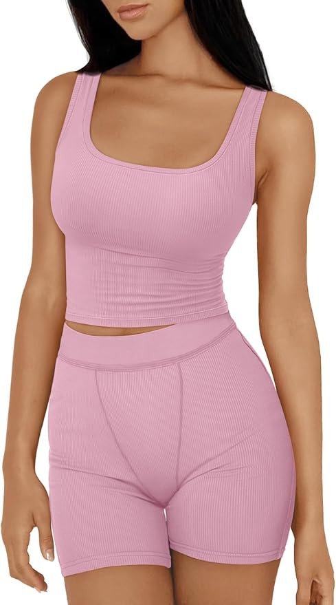 Trendy Queen 2 Piece Lounge Sets for Women Matching Workout Set Cropped Tank Tops and High Waist ... | Amazon (US)