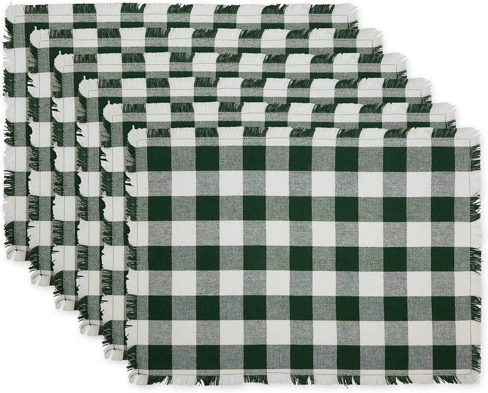 DII Heavyweight Fringed Check Tabletop Collection, Placemat Set, 13x19, Hunter Green, 6 Piece | Amazon (US)