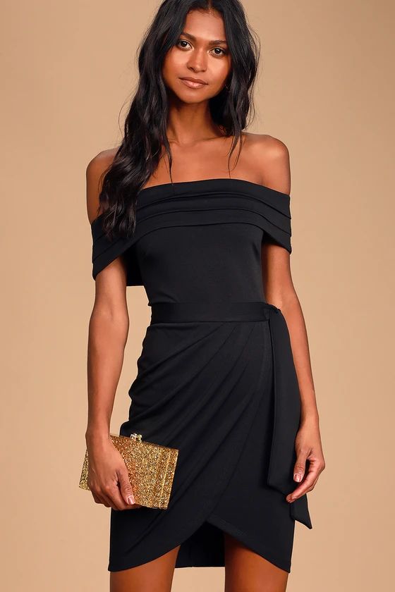 Hot Date Honey Black Off-the-Shoulder Bodycon Dress | Lulus (US)
