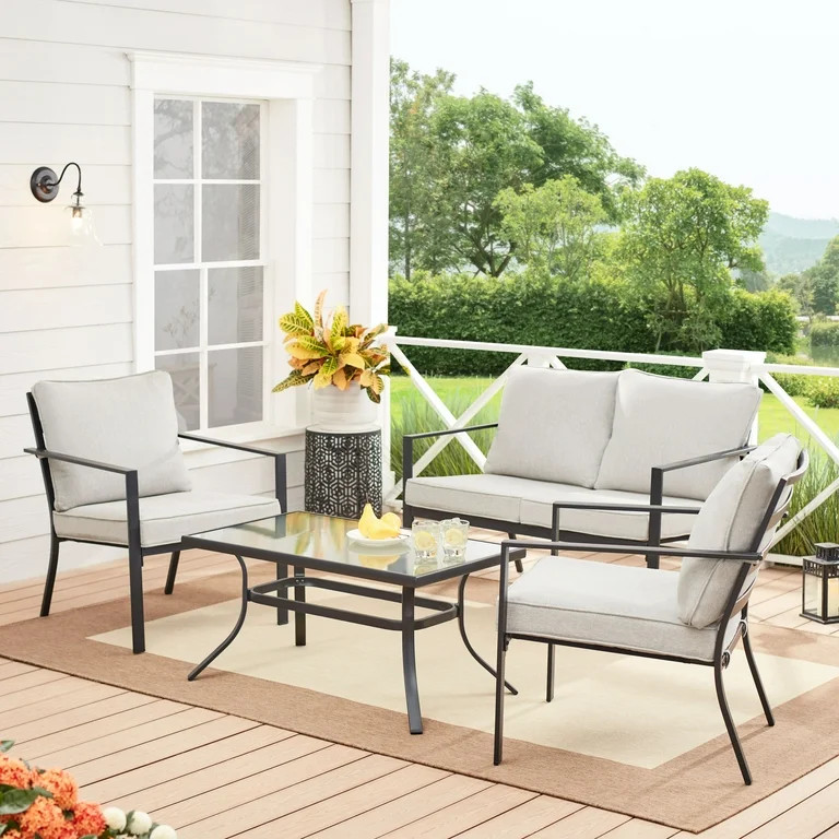 Mainstays Stanton 4-Piece Outdoor Patio Conversation Set- Steel- Gray - Walmart.com | Walmart (US)