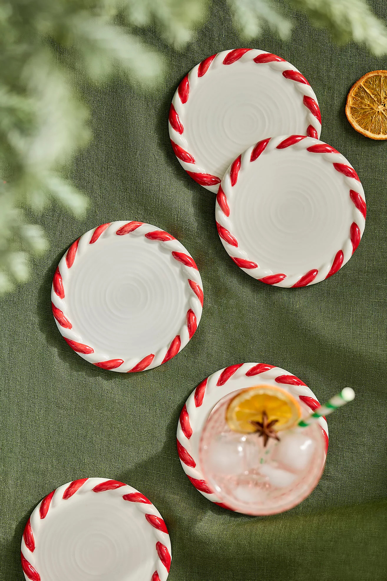 Candy Cane Ceramic Coasters, Set of 4 | Anthropologie (US)