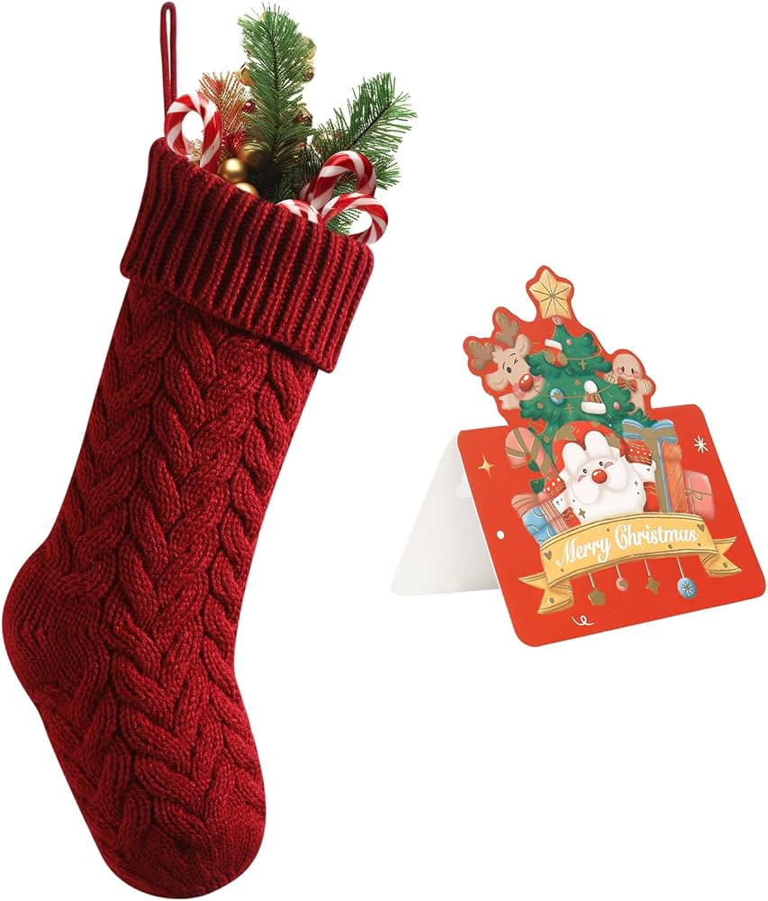 meioro 18 Inches Christmas Stockings, Large Size Cable Knit Christmas Stocking, Fireplace Hanging... | Amazon (US)